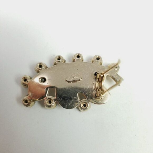 Vintage Barclay Blue Rhinestone and Gold Tone Fur Clip Brooch, 40s Style, Signed - Picture 3 of 8